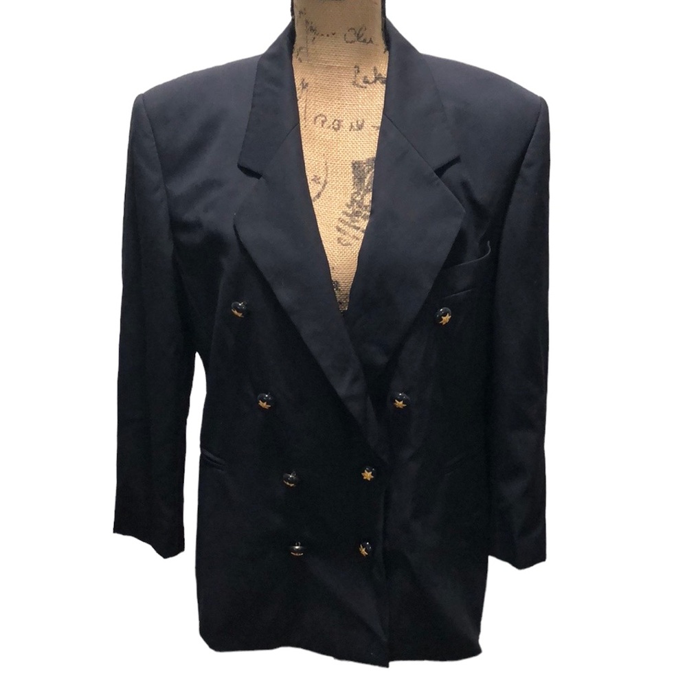 {Escada} Blue Star Button Down Wool Blazer